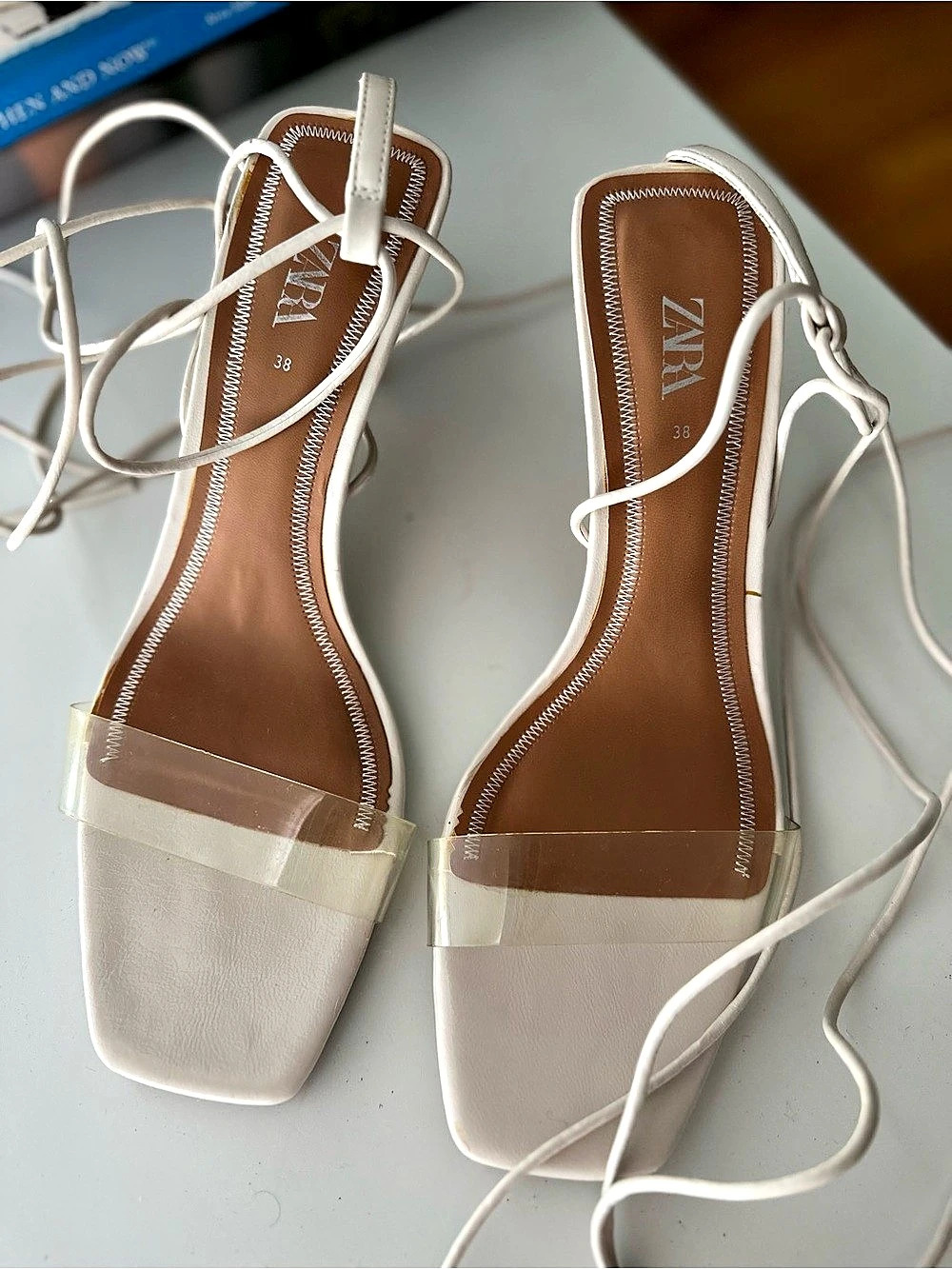 Zara Vinyl Strappy High-Heel Sandals White EU 38 - Zara Women's Off White heels